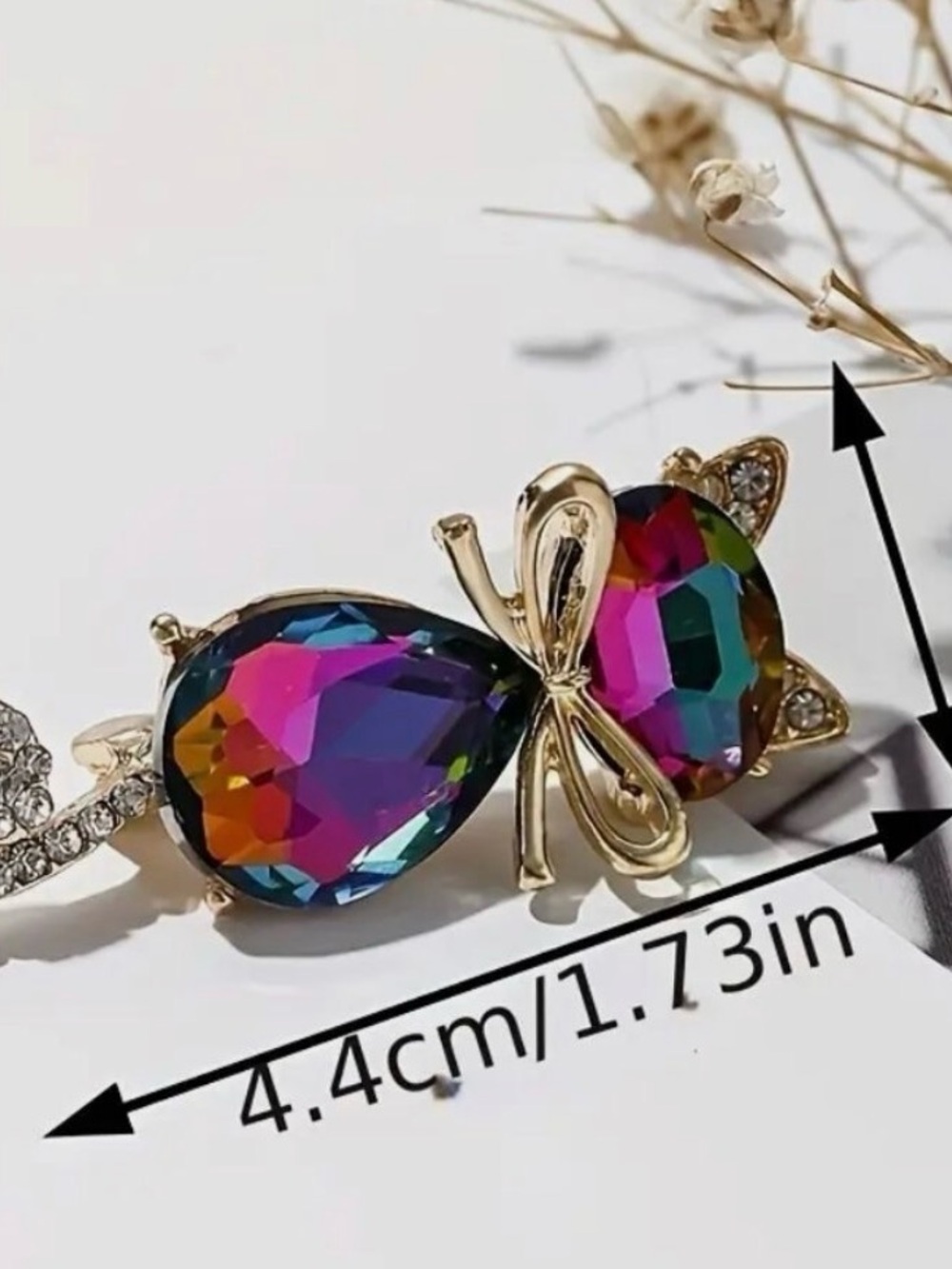 Cat Brooch Gold with Multicolor Crystal Stones - Picture 2 of 2